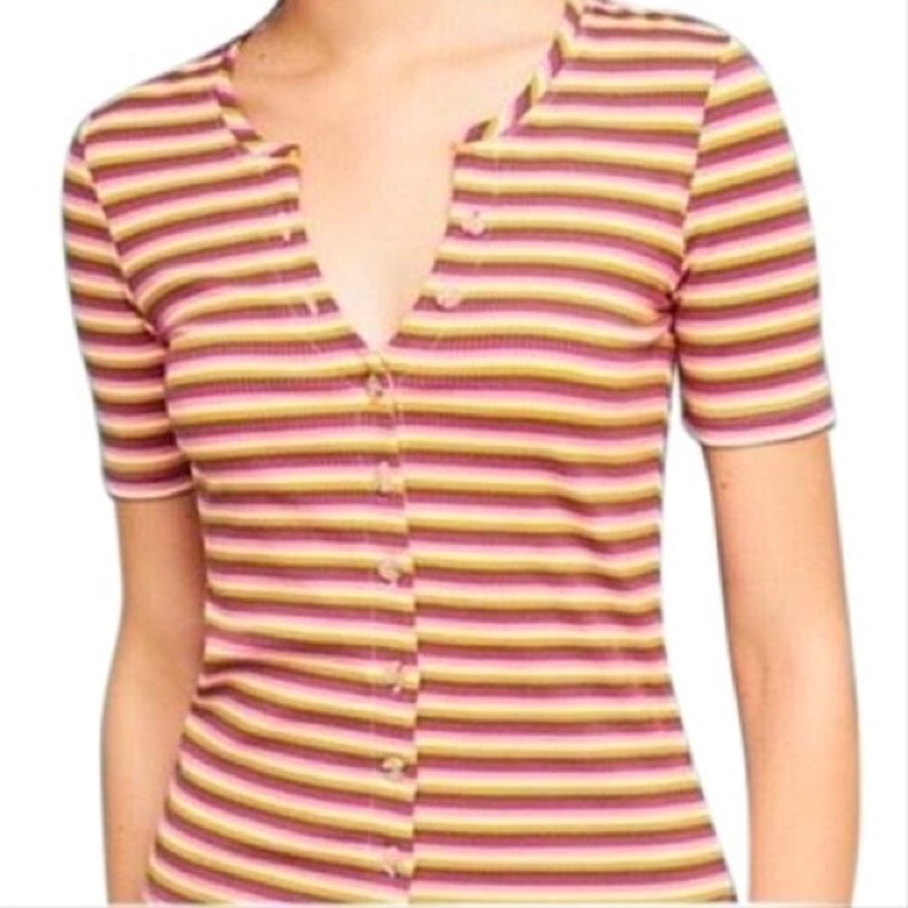 Anthropologie Short Sleeved Striped Button Down